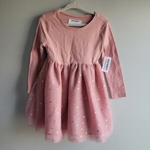 NWT Old Navy Toddler Girl 2T Valentine Pink Tulle Dress Rose Gold Hearts